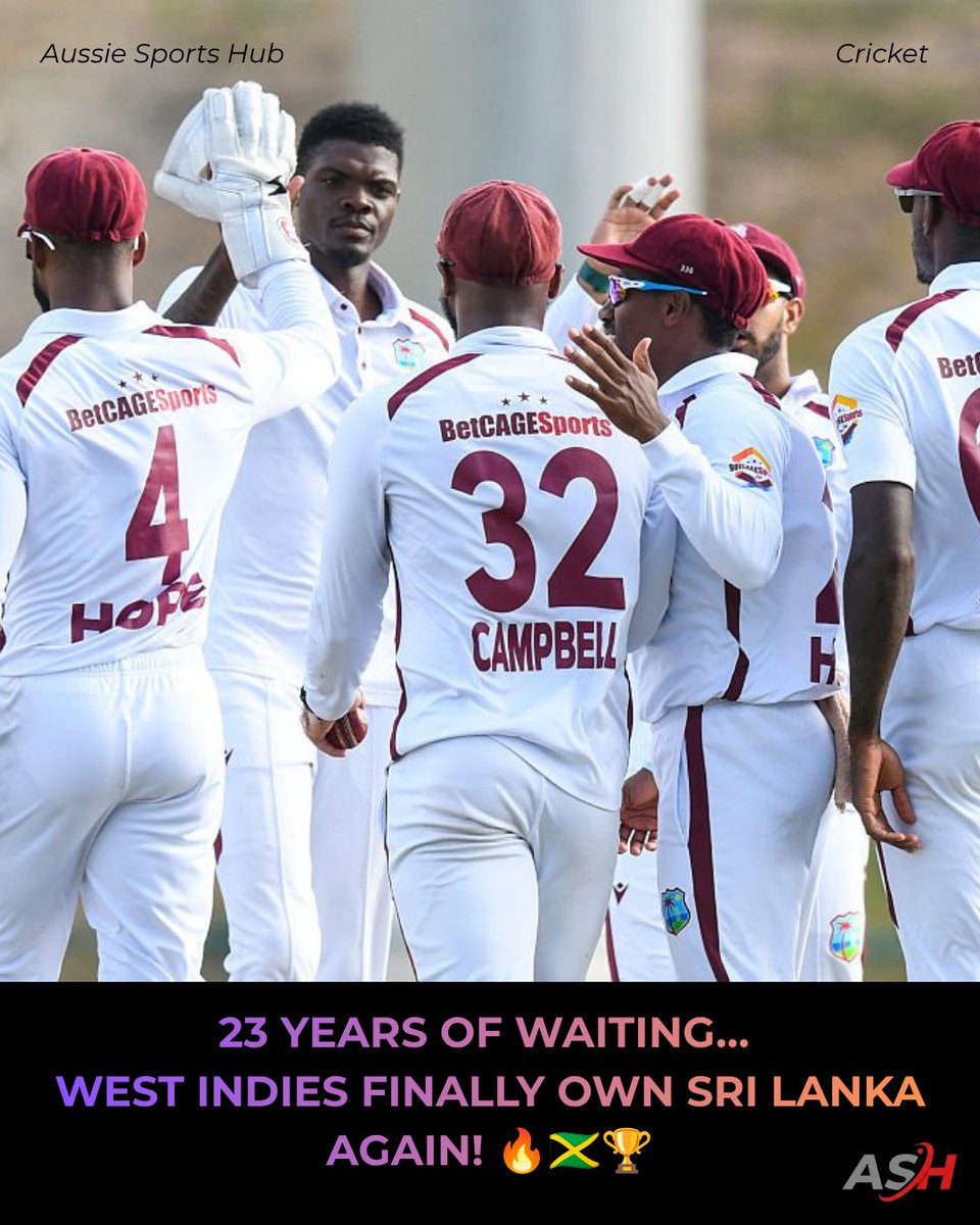aussiesportshub's tweet photo. 🚨 WEST INDIES ARE BACK!

✅ First Test series win in over 3 years.
✅ First Test series win over Sri Lanka in 23 years.
✅

The Caribbean comeback is real. 🌴🔥

#WIvSL #WIvsSL #WestIndies #Windies #SriLanka #SLCricket #JustinGreaves #TestCricket #Cricket #AussieSportsHub https://t.co/jVi9QVfc5B