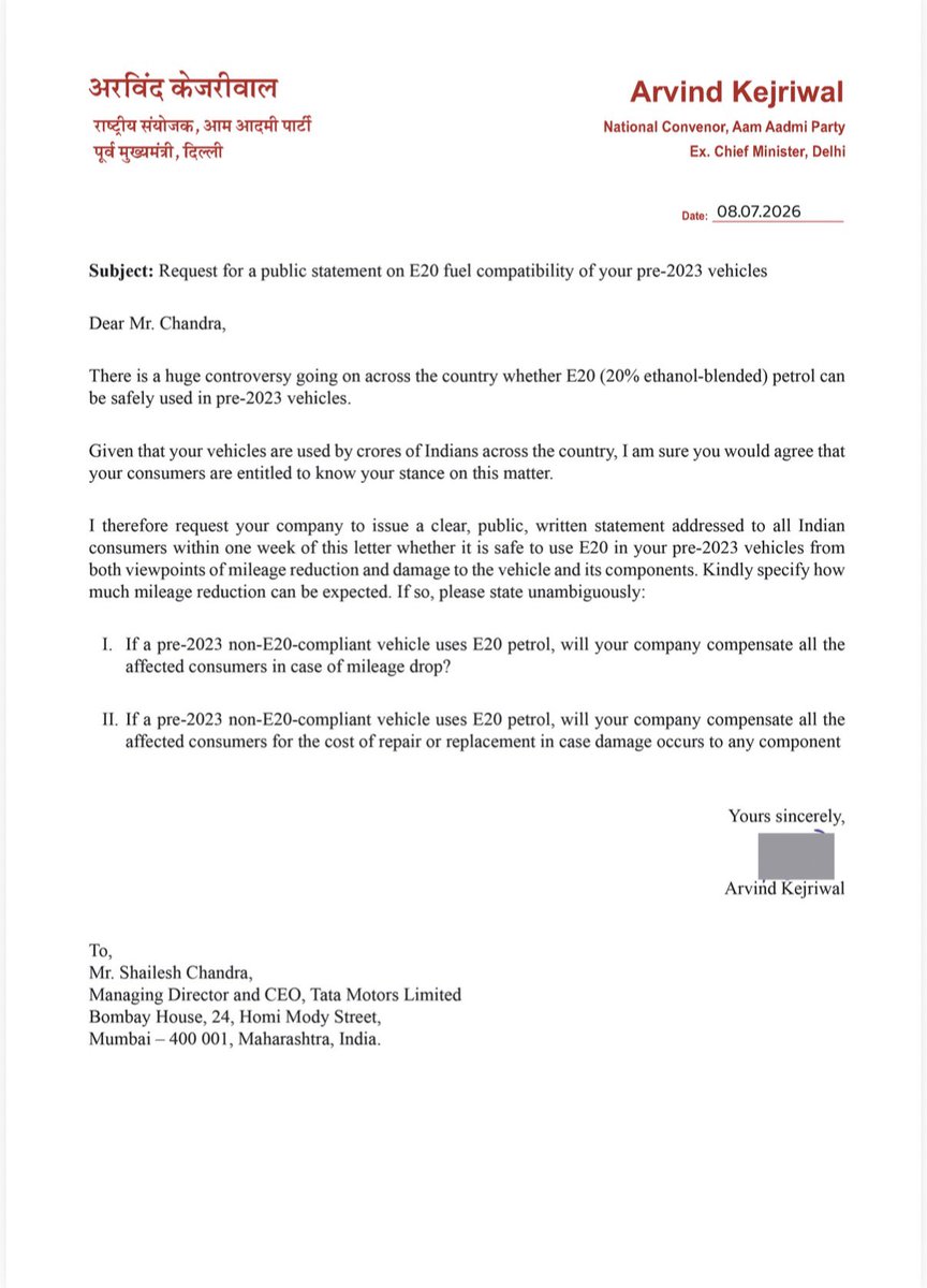 ArvindKejriwal's tweet photo. आज मैंने देश के 29 auto manufacturers को पत्र लिखा है। पहला पत्र तीन कंपनियों को लिखा है -

Maruti Suzuki India 
Toyota Kirloskar Motor 
Hero MotoCorp

दूसरा पत्र बाक़ी 26 कंपनियों को लिखा है। https://t.co/4phfeLFqOZ