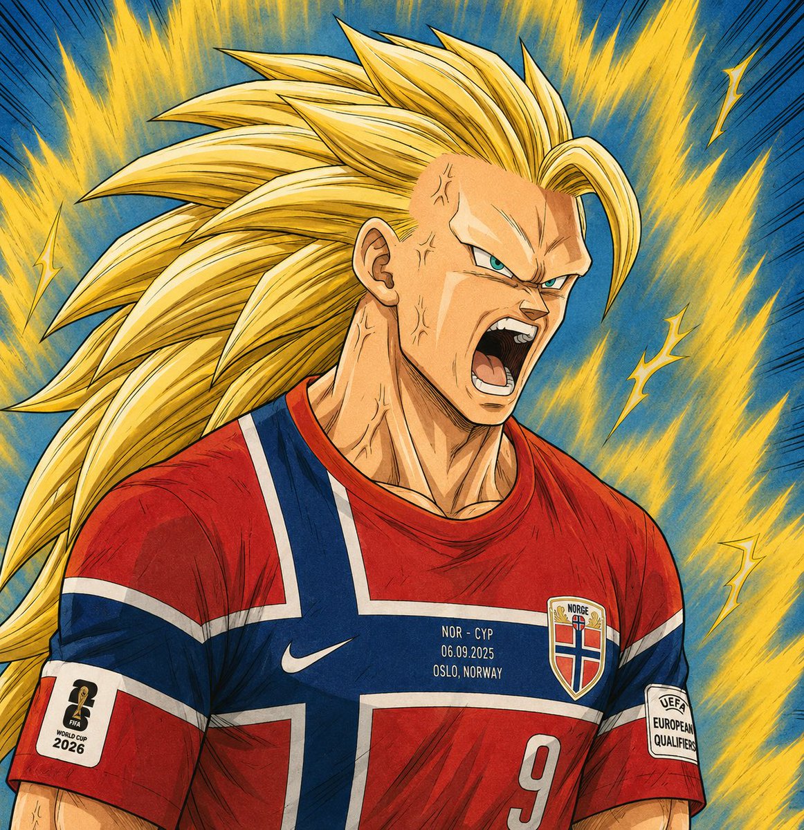 parley12000's tweet photo. ノルウェー代表のハーランドは「魔人ブウ似」と言われており そう思って来たけど、ここ数試合見てその凄さを味わったらスーパーサイヤ人3に見えてきたよ。
#ハーランド 
#ワールドカップ https://t.co/CwDN1BlNFY