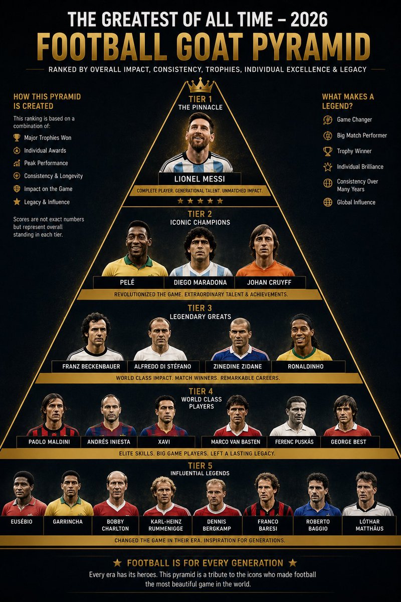 ImKito's tweet photo. No comparisons. No agendas. Just football history. A tribute to the players whose talent, trophies and influence shaped the beautiful game for generations. Debate the order if you want, but respect the legends. 🏆⚽

#FootballLegends https://t.co/p1IGtBtpVr