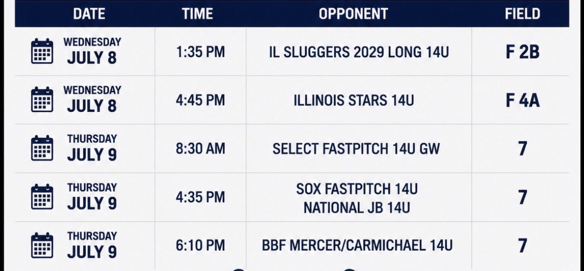 PaytonS599's tweet photo. My team and I play in Illinois this weekend and I’m super excited! Can’t wait to hopefully have an amazing week again! Here is our schedule🔽 https://t.co/YIgJ8YOnmH