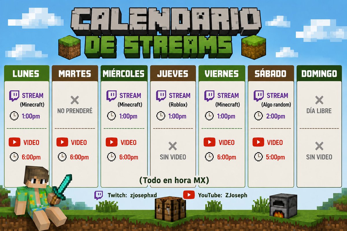 ZjosephXD's tweet photo. Miren hice un horario que aplicara a partir de la próxima semana, así llevamos un orden :).

Espero seguir recibiendo tanto apoyo chicos  🫶 https://t.co/ffBbxHNybk
