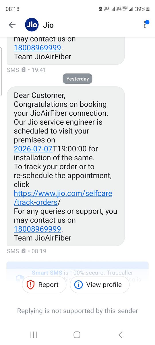 prasadnlv's tweet photo. @JioCare No lead number is getting created. I am getting such message twice a day without any action. It has been happening for more than a week. https://t.co/C1dC7HbIsH