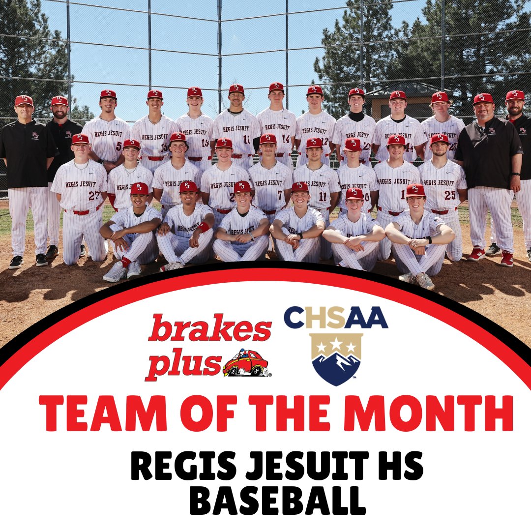 CHSAA's tweet photo. The Brakes Plus Team of the Month is the Regis Jesuit HS Baseball Team! 📣🎉
#brakesplus #teamofthemonth @brakesplus https://t.co/6ji5rzc6BC