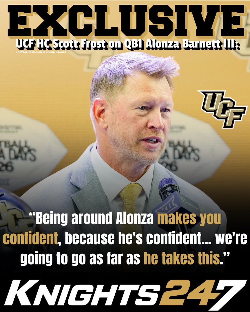 Andrew_Cherico's tweet photo. #UCF @Knights247 AC Exclusive:

Is UCF ready to take the next step? No pressure but a lot lies on QB1 Alonza Barnett.

While at BIG12 Media Days in a one-on-one conversation Head Coach Scott Frost emphasized how important AB3 is this season

Read Here: https://t.co/oDiMKdfSFP https://t.co/LqYIZelJMZ