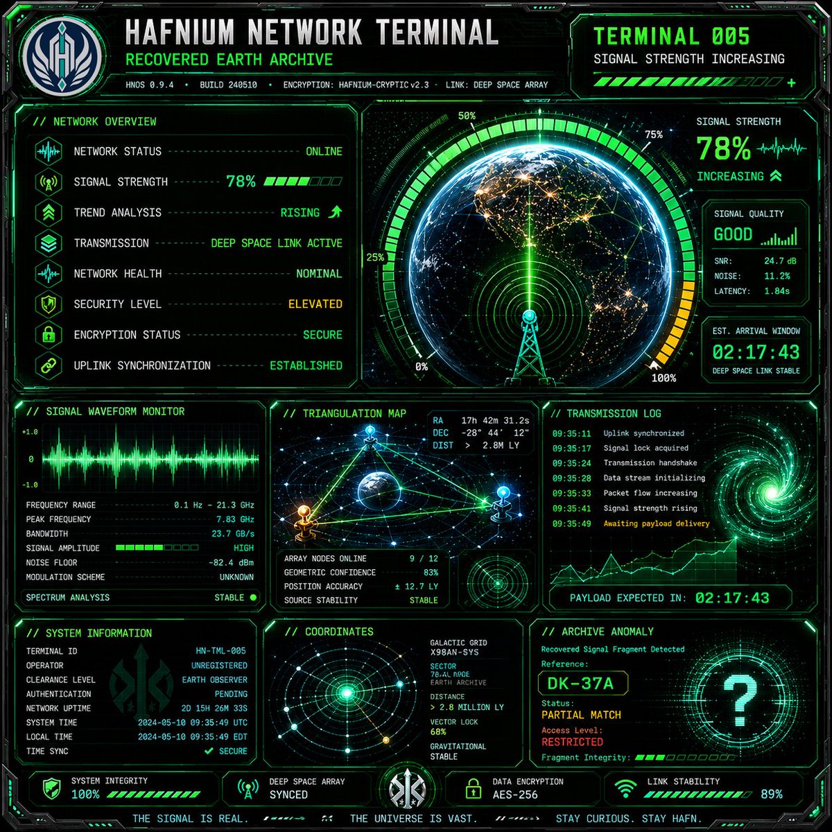 HAFonKaspa's tweet photo. Archive synchronization complete.

Five founding records recovered.

The Hafnium Pyro-Force was formed to protect Xotrian 98AN, advance discovery, and prepare for what lies beyond the stars.

Additional records remain locked.

📡 End Transmission

#HAFN #Kaspa #KRC20 #DigiDraak https://t.co/NVjjdS437H