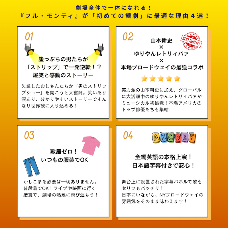 KyodoTokyo's tweet photo. 各公演50枚限定・先着販売‼️
数量限定のトライアルチケット 9,800円で販売中！

山本耕史×ゆりやんレトリィバァ×ブロードウェイのトップキャストでお届けするこの夏イチの注目ミュージカル「フル・モンティ」をお試し価格で！

お得な限定販売をお見逃しなく！
詳細は🔻