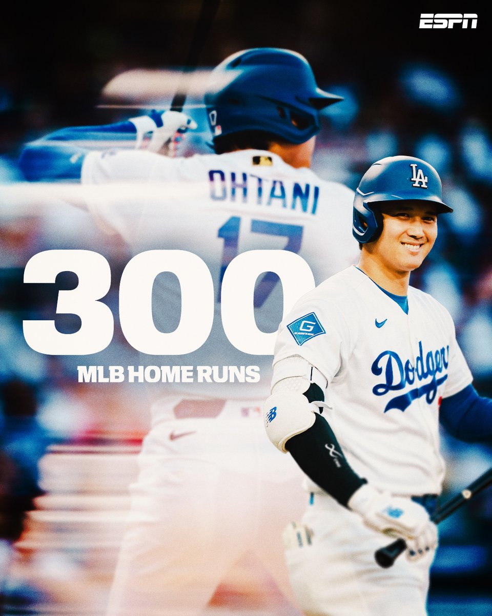 espn's tweet photo. Shohei Ohtani is the first Japanese-born player with 300+ MLB home runs 🤩 https://t.co/O1yZUDleUu