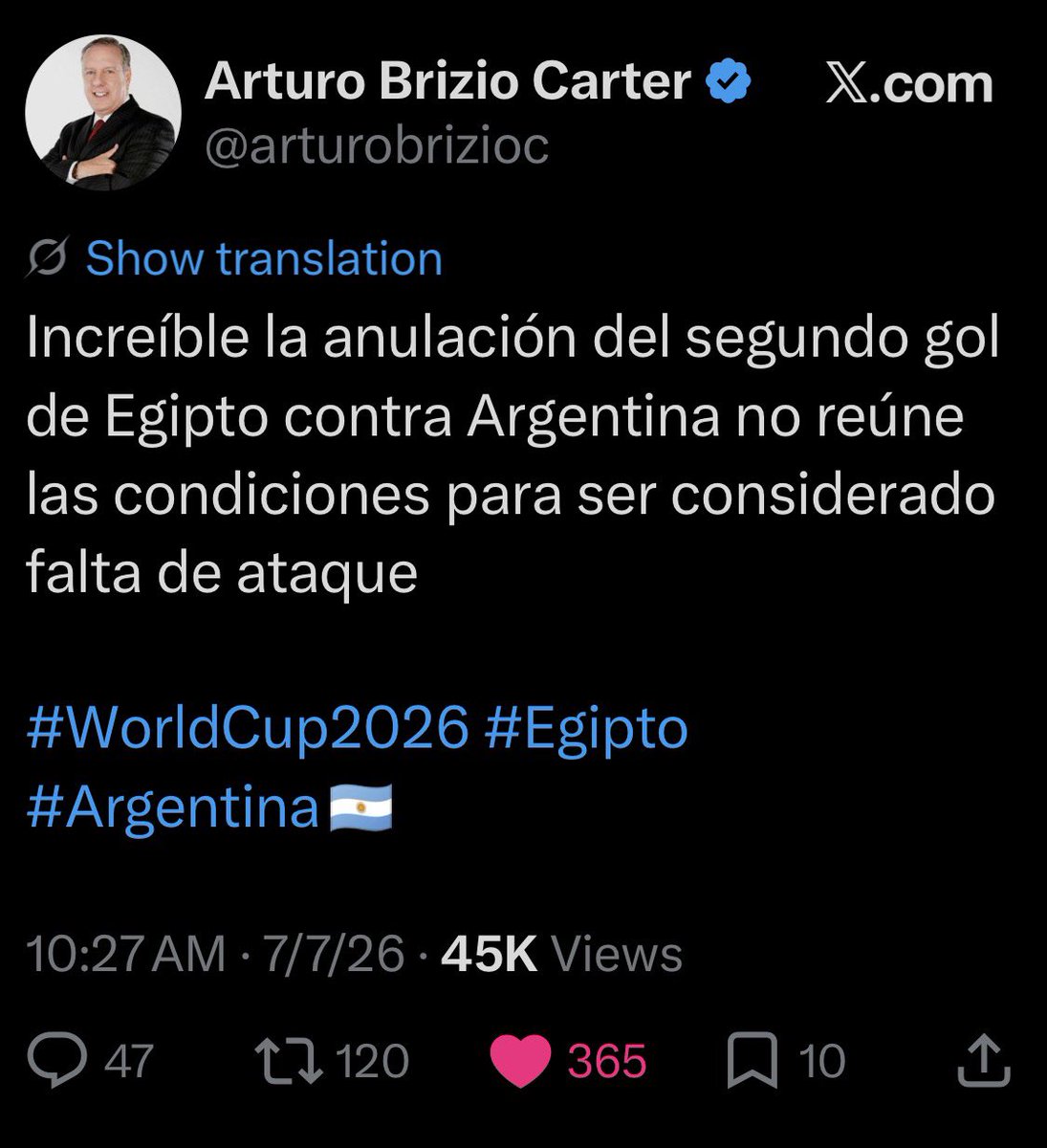 robertozc2804's tweet photo. @joserra_espn @Cael188 Seguro que es correcta la decisión de anularlo? Esta es la opinión de una de las personas más acreditadas para analizar este tema como lo es @arturobrizioc https://t.co/Pk4FJFQMD9
