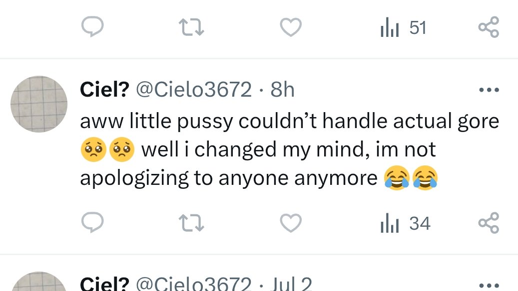 microwaveparade's tweet photo. aww little pussy can't handle accountability and be mature 🥺🥺 well at least i finally blocked you, im not getting random bullshit threats from you anymore 😹😹 https://t.co/ycq5qRvGFs