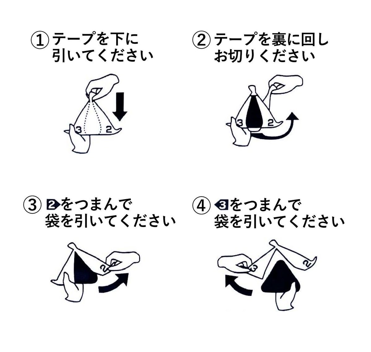 FAXXXX's tweet photo. コンビニおにぎりの開け方 https://t.co/umSj8JfLqv