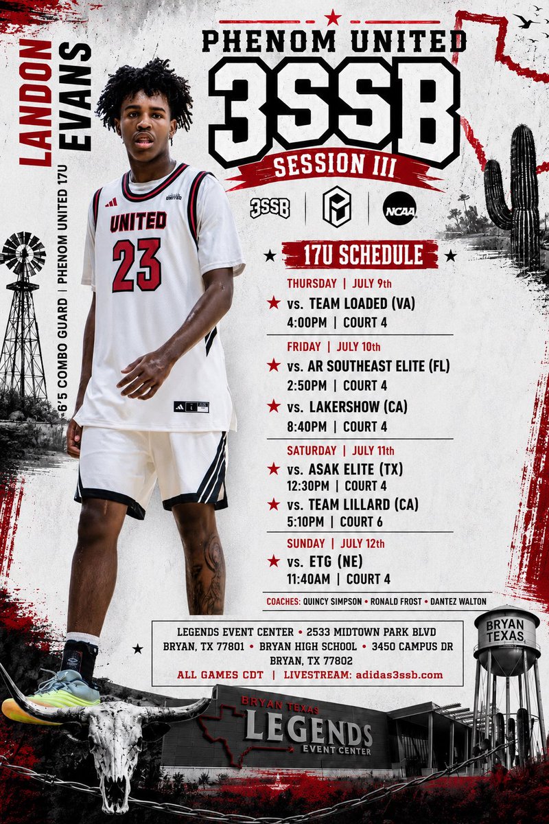 LandonEvans2027's tweet photo. Schedule for 3SSB Session 3!! https://t.co/hbNmgQ7dry