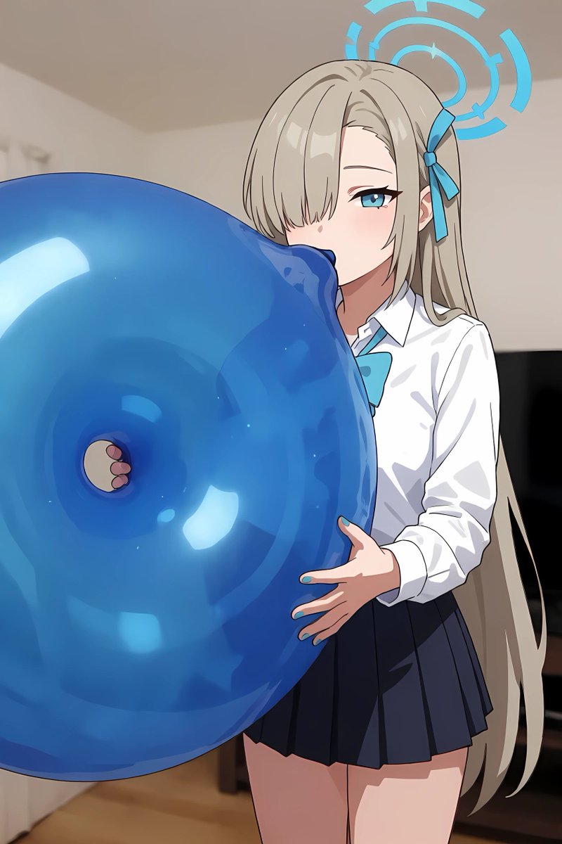 Dballoon999's tweet photo. Asuna (Blue Archive) blowing blue donut balloon https://t.co/SfPQGCes0a