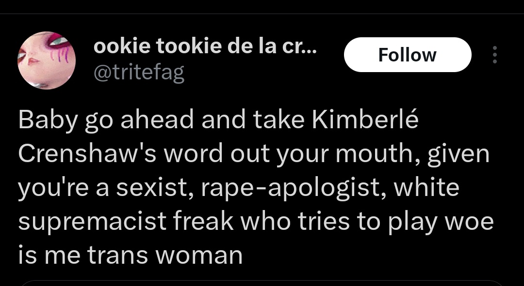 BlessedCurse020's tweet photo. Always the whitest theyfabs possible calling me a white Supremacist? Its gotta be projection. They get butthurt when they're told they can oppress trans women, so it makes sense they don't like being told they can oppress POC too and need to throw that onto an acceptable target https://t.co/tZUarTXWX1