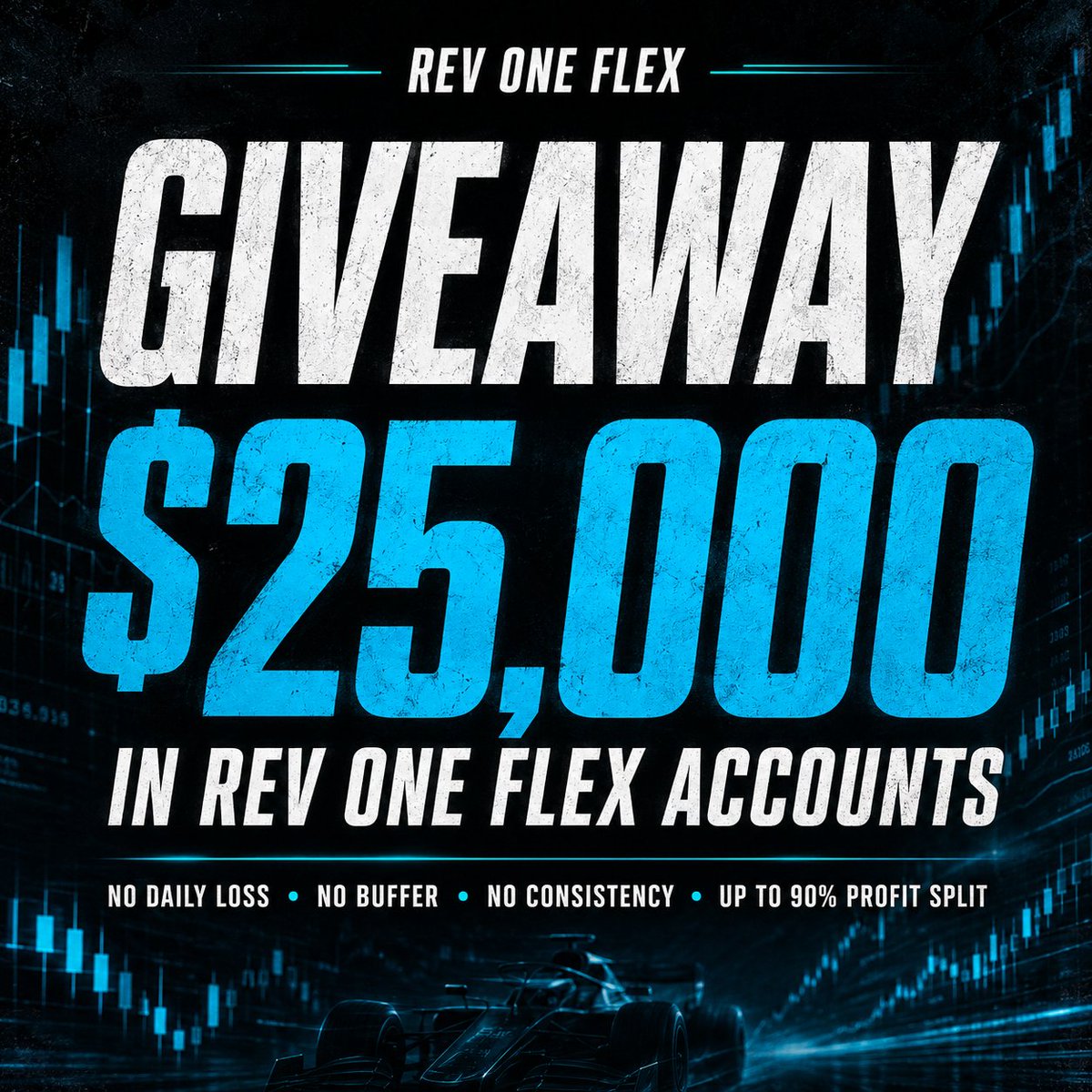 Mandy4_78's tweet photo. 🎉 GIVEAWAY ALERT! 🎁
We’re giving away $25,000 in Rev One Flex Challenges! 🏎️💨
5x $5,000 Flex Challenge 🔥

To enter:
1. Drop a 🏎️ in the comments
2. Follow: @revonetrading @alesmartan 
3. Like + Repost this tweet
4. Join the Rev One Community - the link is in the reply below. https://t.co/WS2ae8uMCb