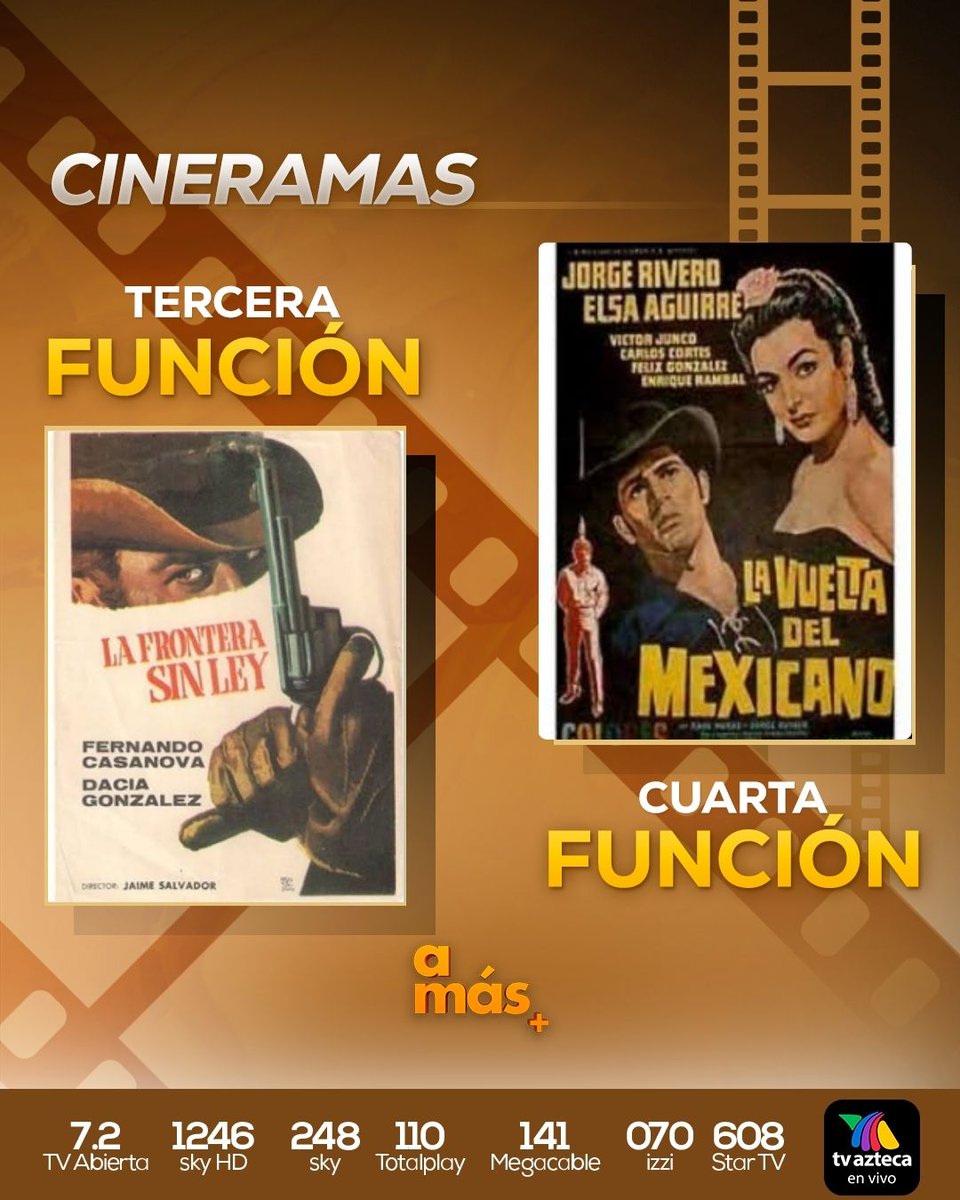 amastv's tweet photo. Este miércoles no te pierdas los #Cineramas que preparamos para consentirte. 🎥🎞️
Prepara el combo de palomitas y quédate a disfrutar de la mejor selección de películas nacionales para cortar la semana. 🍿

Solo por #Amás 

10:00 am Una Gringita en México 
5:00 pm Prisionero en la Ciudad 
6:30 pm El Rápido en la Frontera Sin Ley 
8:00 pm La Vuelta del Mexicano