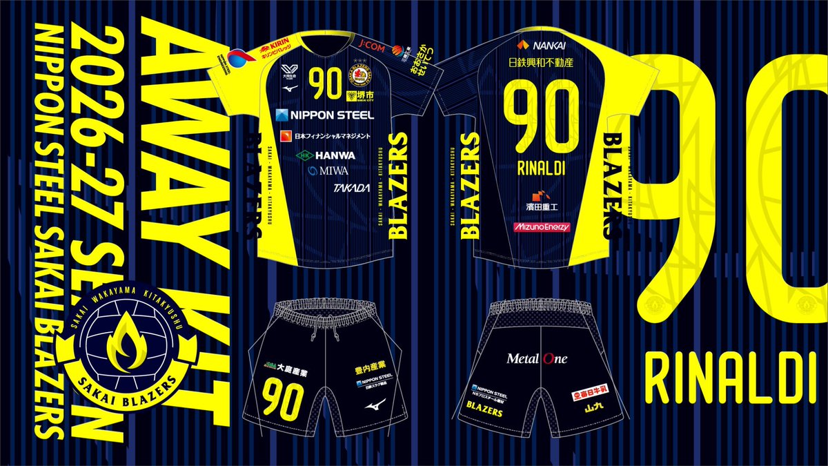sakaiblazers's tweet photo. 🔵2026-27シーズン AWAY KIT🔵
2026-27シーズンのAWAY KITデザインが決定しました‼️
今シーズンより、新たに日鉄スラグ製品株式会社様・株式会社NANKAI様・日本酪農協同株式会社様・NSプロスチール建材株式会社様のロゴマークをユニフォームに掲載し、頂点を目指し共に戦っていただきます🔥🦖

⬇️詳しくはこちら⬇️
https://t.co/A3AYNVqdW1

#日本製鉄堺ブレイザーズ #バレーボール
#大同生命SVリーグ