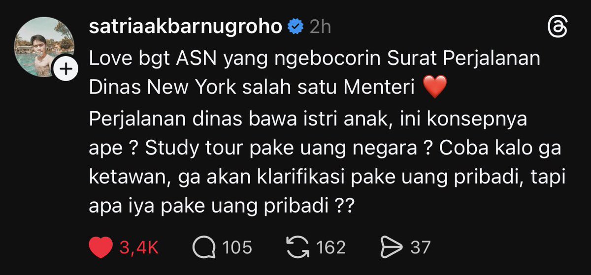 narkosun's tweet photo. Pegawai internal PU yg bocorin surat perjalanan dinas Menteri yg ada anggota keluarganya, harus disupport tuh. 

Pasti akan dicari2 orangnya. Bisa kena sanksi juga—SP1, SP2, atau SP3. https://t.co/Z7jWNZEorq