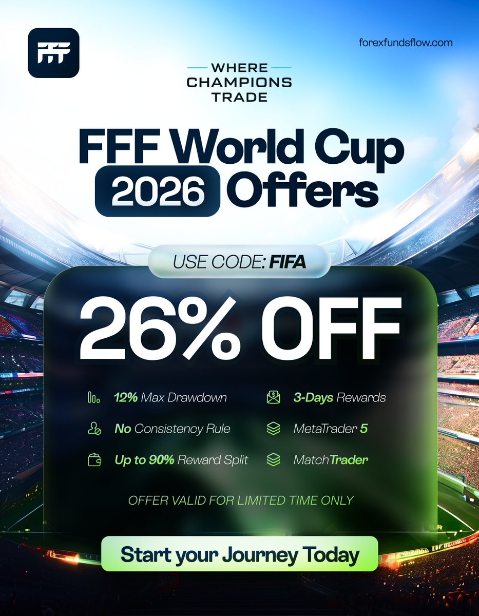 forexfundsflow's tweet photo. The biggest discounts we've ever offered is here.

Get 26% discount on ALL ACCOUNTS with code FIFA. 🏆 https://t.co/GaKHYvo4Pb