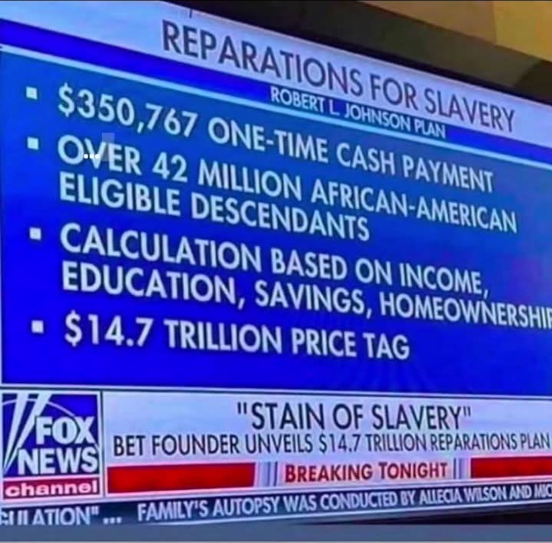 MCE305MEDIA's tweet photo. That's a decent starting point. I'm thinking 20 trillion. It's been over 400 years. Yesterday's price isn't today's price! #CutTheCheck for #FBA #FoundationalBlackAmericans @tariqnasheed @TaureanReign @CCFreedmen @B1TuckerCarlson @R3dJ0k3r @Soulful1865 @Marcel4Congress @BlackAlphaNetw1 @ProfBlacktruth @TheBlackChannel
