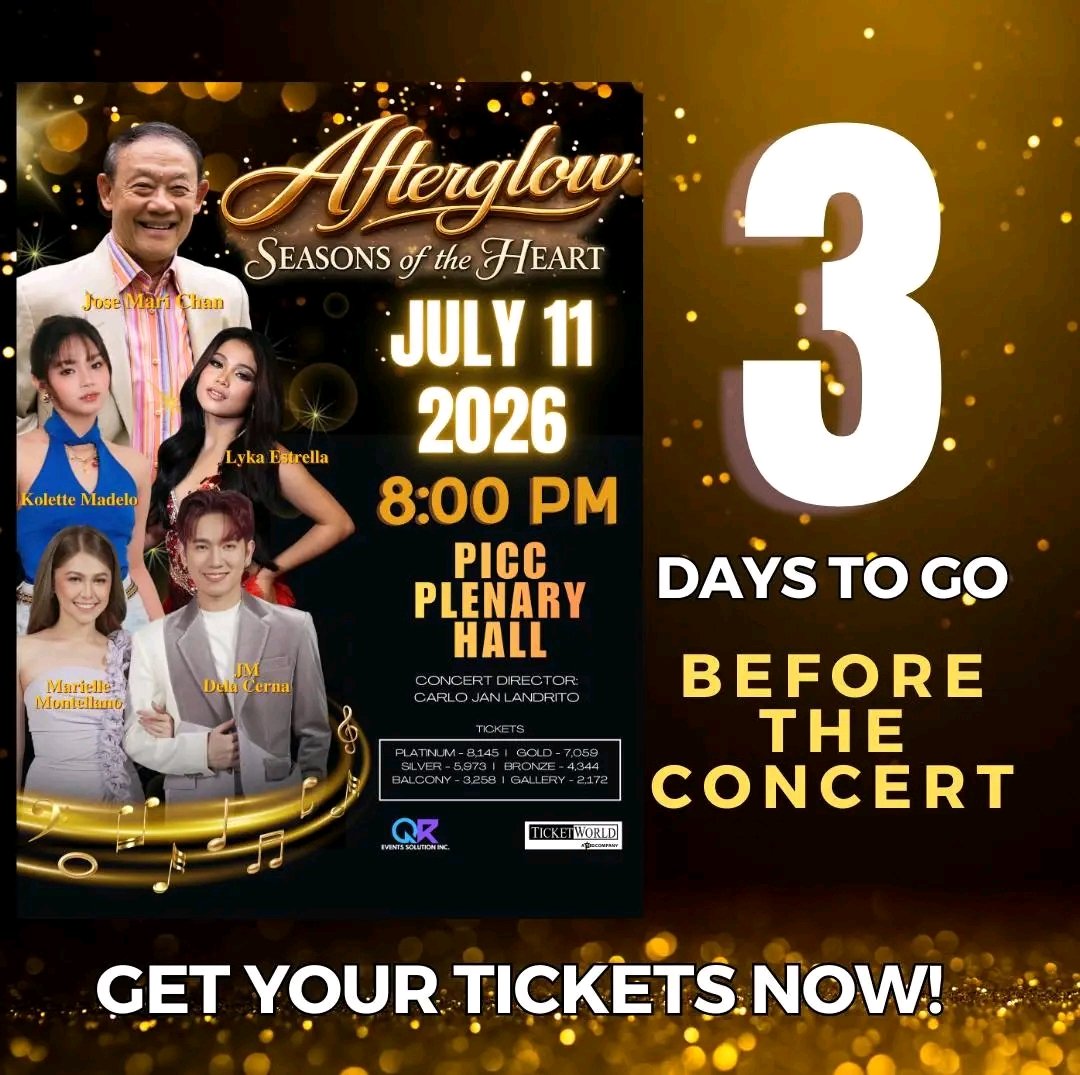 philconcerts's tweet photo. Only 3 days until we relive the classics with the King of OPM himself! ❤️ 

Jose Mari Chan live at PICC with Kolette Madelo, Lyka Estrella, and JM Dela Cerna &amp; Marielle Montellano (JMIELLE).

Get your tickets here:
https://t.co/6nqx40ZwYP https://t.co/JAF2aCnvqp