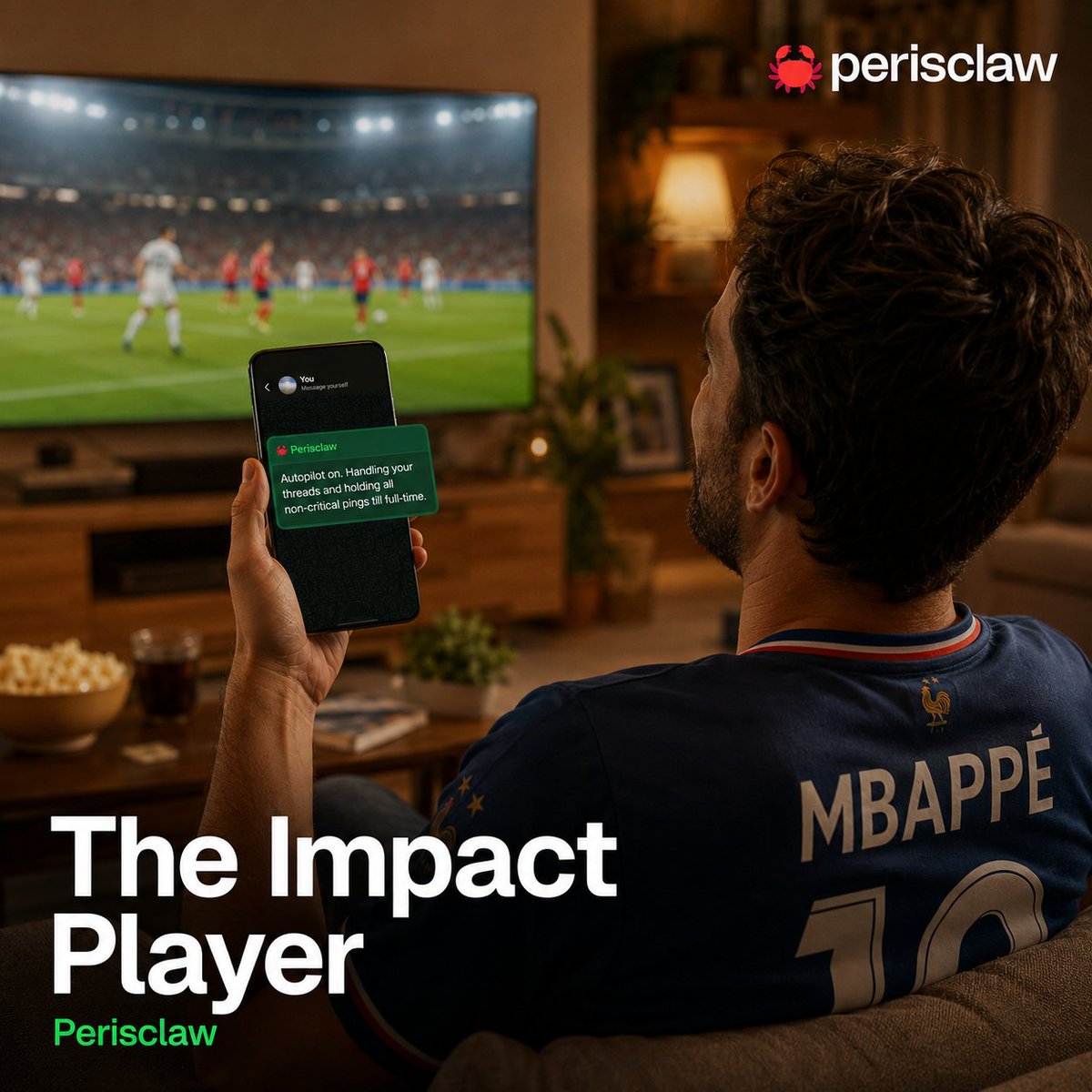 PerisclawAI's tweet photo. FIFA World Cup match day starter kit:

🍿 Snacks
👕 Your favourite team's jersey
👯 The right company
🦀 Perisclaw, so you don't have to keep checking WhatsApp every five minutes.

Add it to your matchday kit: https://t.co/XWQguPjZBi

#perisclaw #fifaworldcup https://t.co/308J0MxMDp