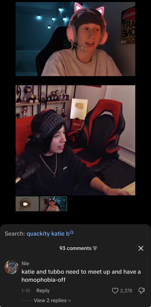 xoxomvof's tweet photo. katie b and tubbo fighting for the title of most homophobic qsmp member https://t.co/t7hVHgsM3m