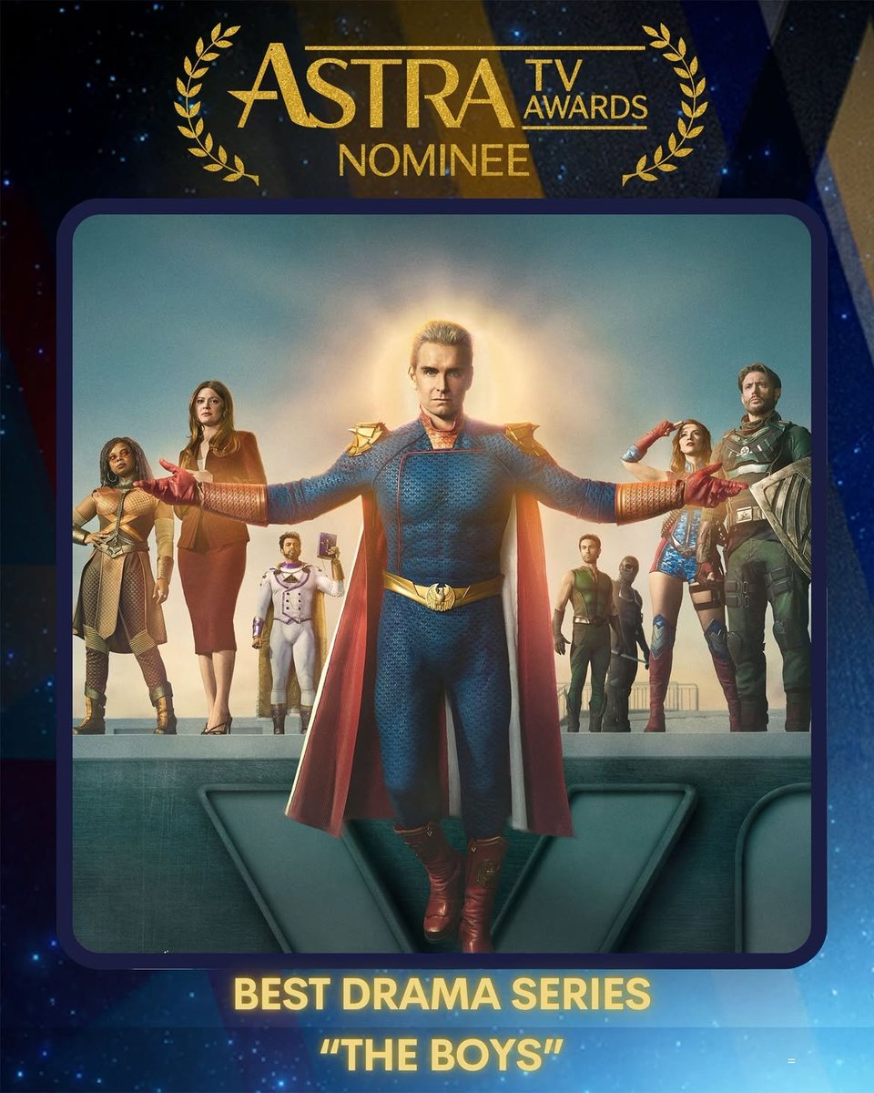 AcklesNews_'s tweet photo. The Boys is nominated for 7 Astra TV Awards including:
• Best Drama Series
 • Best Streaming Drama Ensemble
 • Best Actor in a Drama Series – Antony Starr
 • Best Supporting Actor in a Drama Series – Jensen Ackles
 • Best Guest Actor in a Drama Series – Giancarlo Esposito
 • Best Guest Actor in a Drama Series – Paul Reiser
 • Best Directing in a Drama Series - Blood and Bone - Directed by Phil Sgriccia
#SoldierBoy