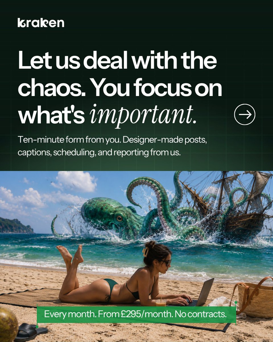krakensocials's tweet photo. Ten-minute form from you. Designer-made posts, captions, scheduling, and reporting from us.

Every month. From £295/month. No contracts.

#SocialMedia https://t.co/O0DC9Ng8ta