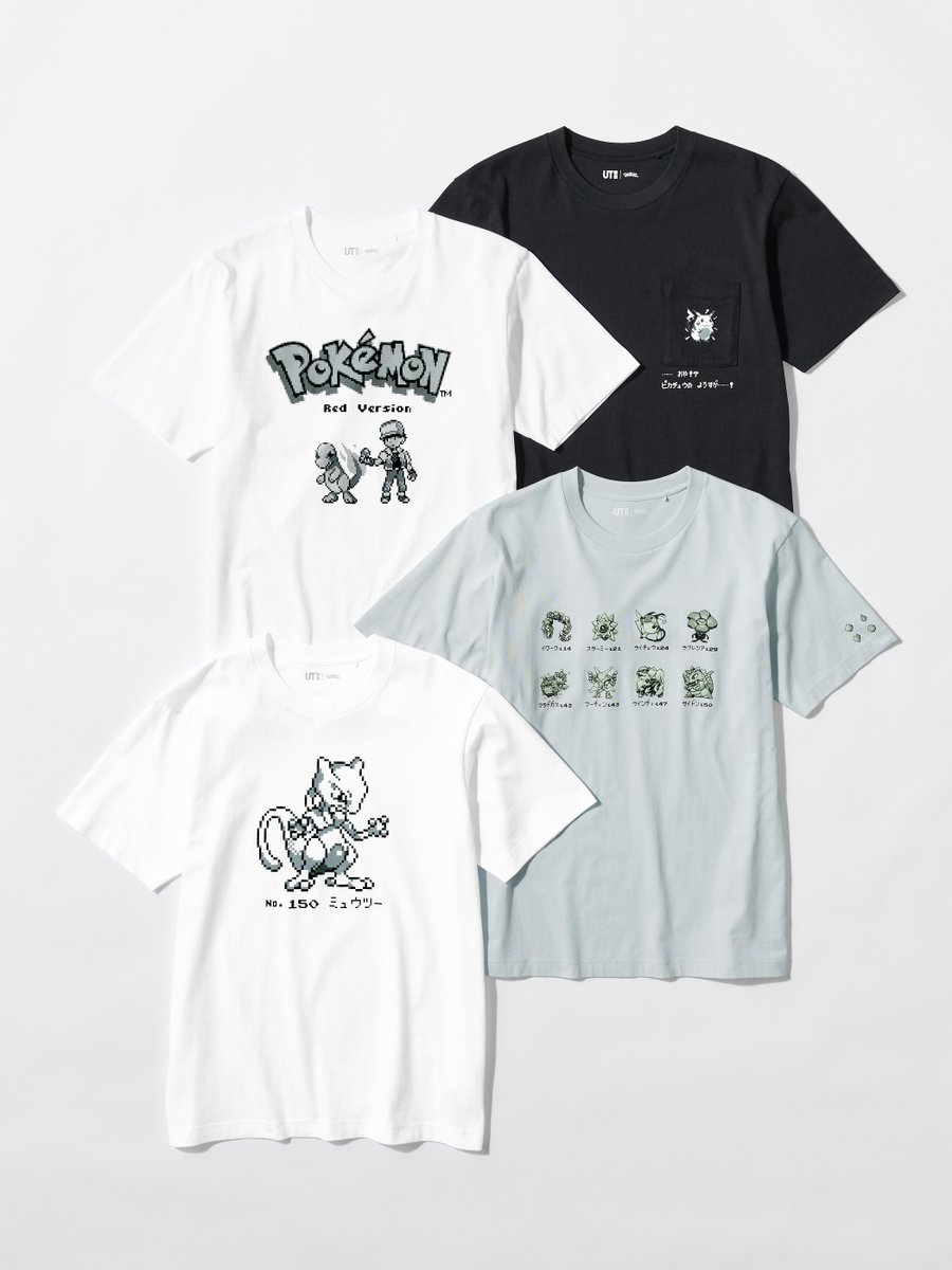 oricon's tweet photo. ポケモンの"原点"がユニクロUTに
赤緑の思い出が蘇る＜24日発売＞
⠀
OP画面、ドットのポケモンたちの姿
https://t.co/2UM6fwEsrA
⠀
🟩MEN Tシャツ（4柄） 1990円 
🟥KIDS Tシャツ（4柄） 990円 https://t.co/0o6D7QPCGW