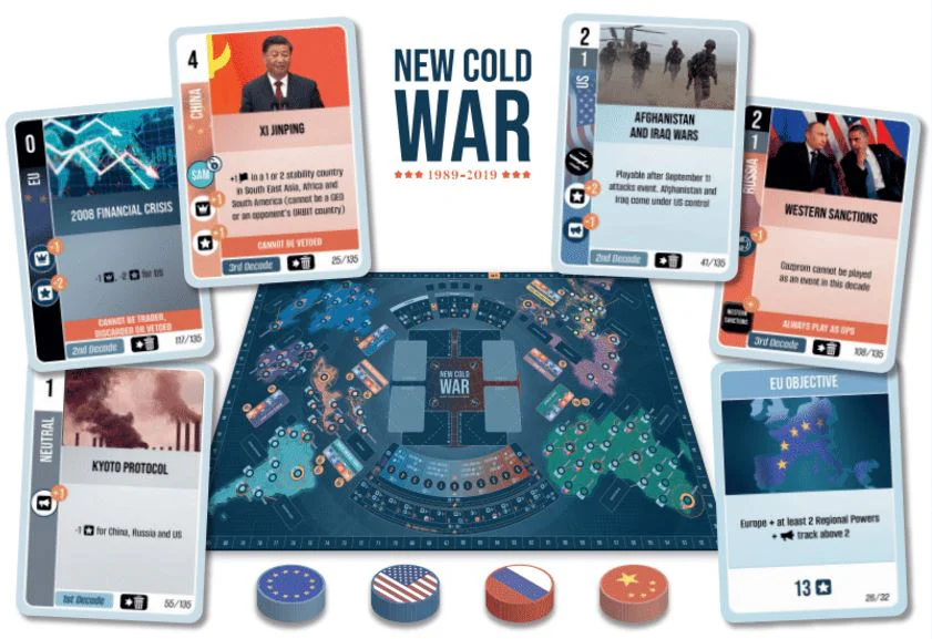 VUCASimulations's tweet photo. New Cold War is our game on modern geopolitics - 1989 to 2019.

Four players can lead the USA, Europe, China and Russia in a global competition for power and prestige. 

This game has some very innovative mechanics and has been getting positive reviews from wargamers all over the world.

Check it out here:
https://t.co/GrQQmjVNxn