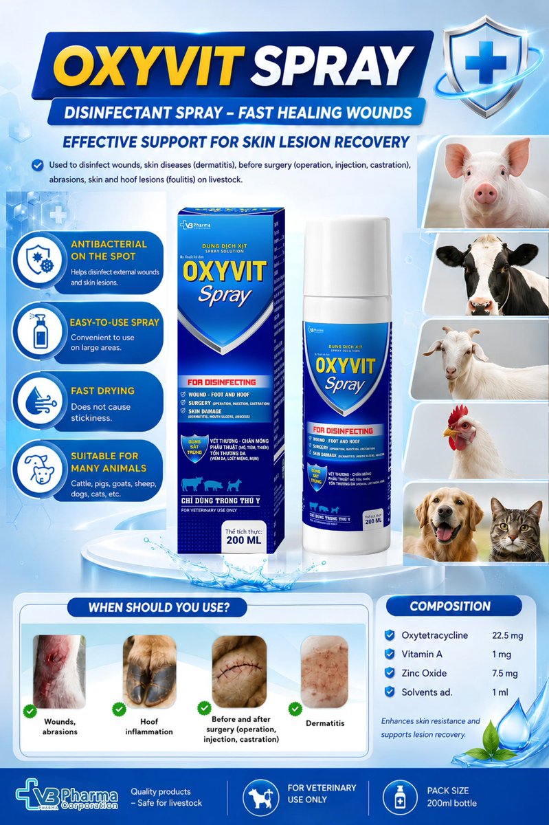 VBPharmaCorp's tweet photo. 😍😍😍OXYVIT SPRAY - A convenient antiseptic solution for animals
#vbpharmacorp #oxyvitspray #veterinarymedicine #animalhealth https://t.co/o3vy8lsKAc