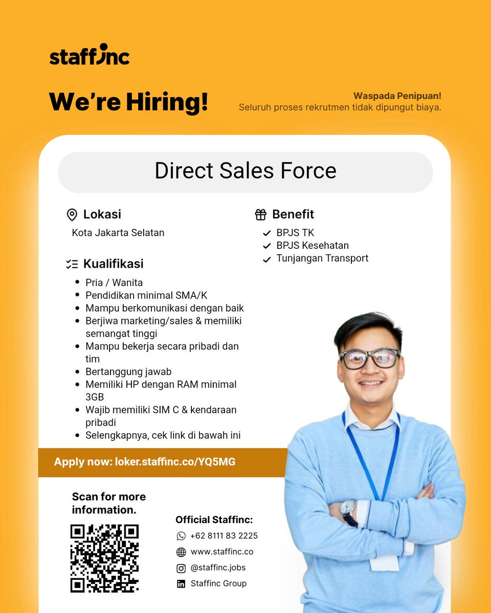 Info_Loker___'s tweet photo. Lowongan posisi Direct Sales Force di Indosat Ooredoo Hutchison.

Lokasi: Kota Jakarta Selatan
Gaji: Rp 5.000.000 - Rp 5.729.876
Benefit: BPJS TK, BPJS Kesehatan, Transport

Klik link untuk melamar langsung:
👉 https://t.co/SWbqCRLtii

#lowongankerja #loker https://t.co/4JFaPoqYts