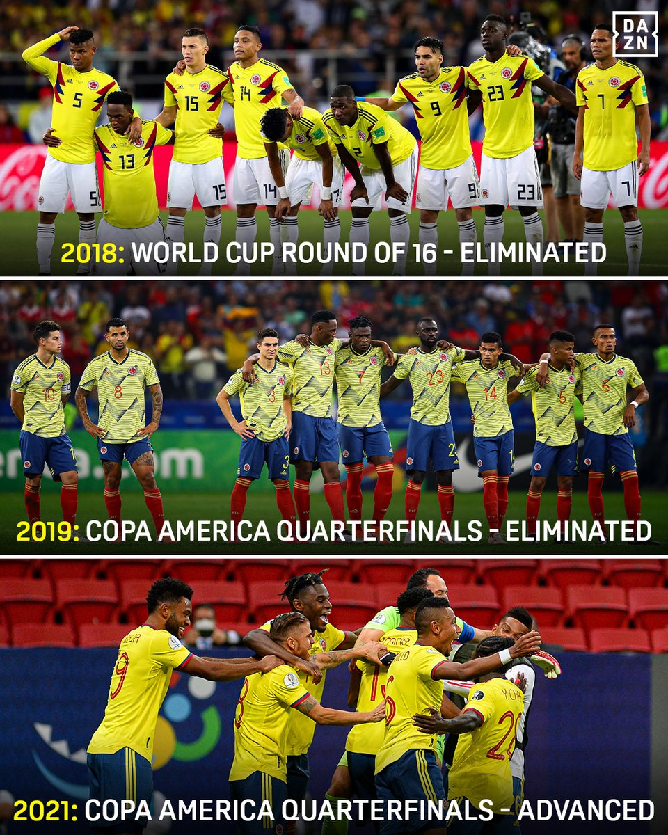 DAZNFootball's tweet photo. Colombia’s penalty shootout record since 2018: ❌❌✅❌❌

Eliminated in 4 of their last 5 shootouts😳

#WorldCup #CopaAmerica https://t.co/FDhefBBuiy