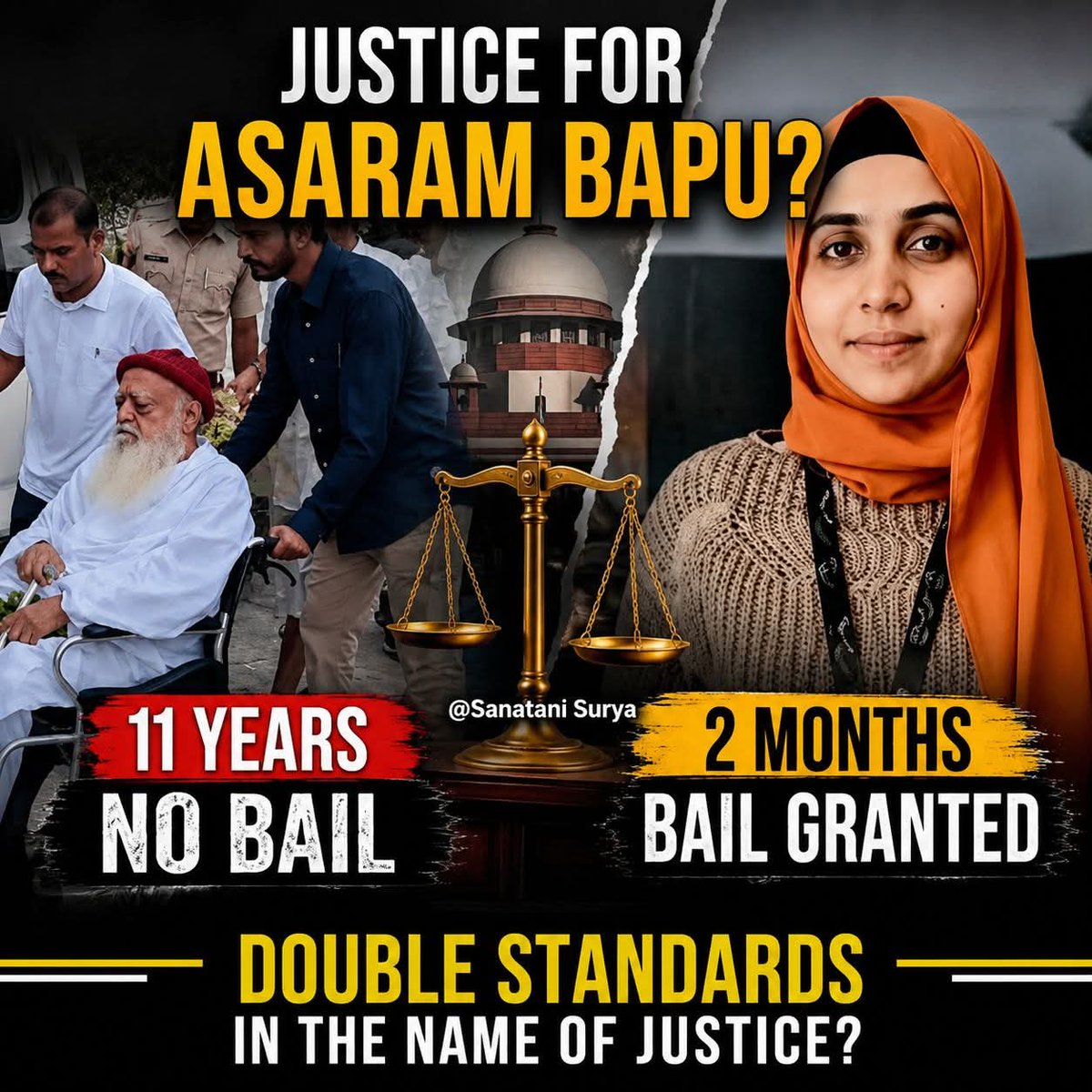 SanataniSurya's tweet photo. Justice must be fair, consistent, and based on the law—not on public perception or selective outrage. If similar legal situations appear to be treated differently, the reasons should be transparent and explained. Equal justice under the law is essential for public trust. #Justice https://t.co/6xA9XNwX3E