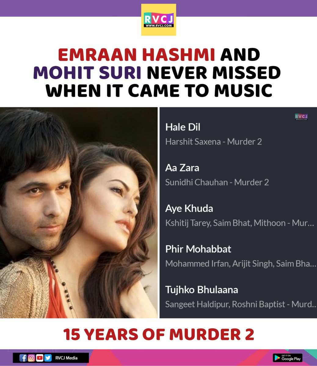 rvcjmovies's tweet photo. 15 years of Murder 2
#murder2 #emraanhashmi #emraanhashmisongs #mohitsuri #jacquelinefernandez https://t.co/bvD1M658k2