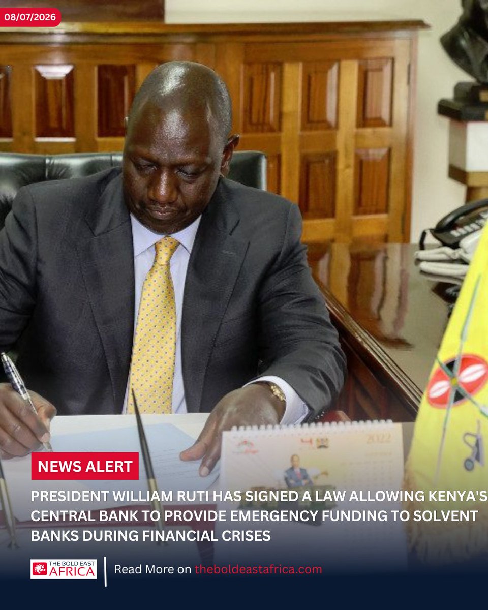 BoldEastAfrica's tweet photo. Kenya has enacted a law allowing the Central Bank to provide emergency funding to solvent banks during financial crises. The reforms establish a formal lender of last resort framework to protect financial stability. https://t.co/veUJlkIWOd