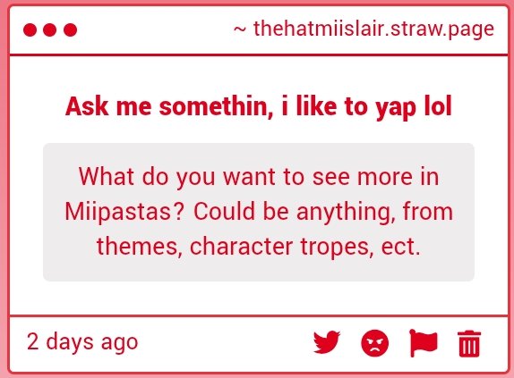 UmbraticSticker's tweet photo. I have a couple of things?
I would like to see more original Miipastas(idk how 2 word)
Miipastas about the Wii and Tomodachi Life are so oversaturated and very samey. Im begging for Miipastas to be about literally any other Mii Media at this point because holy shit man. https://t.co/h3KTYVGnIm