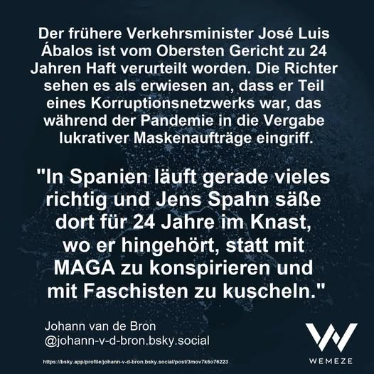 VidWash2894's tweet photo. Wann #SpahnStrafprozess?!? 

Was ist der Unterschied zwischen 
Spanien und #Spahnien? 
24 Jahre Gefängnis! https://t.co/smSH9GD28M