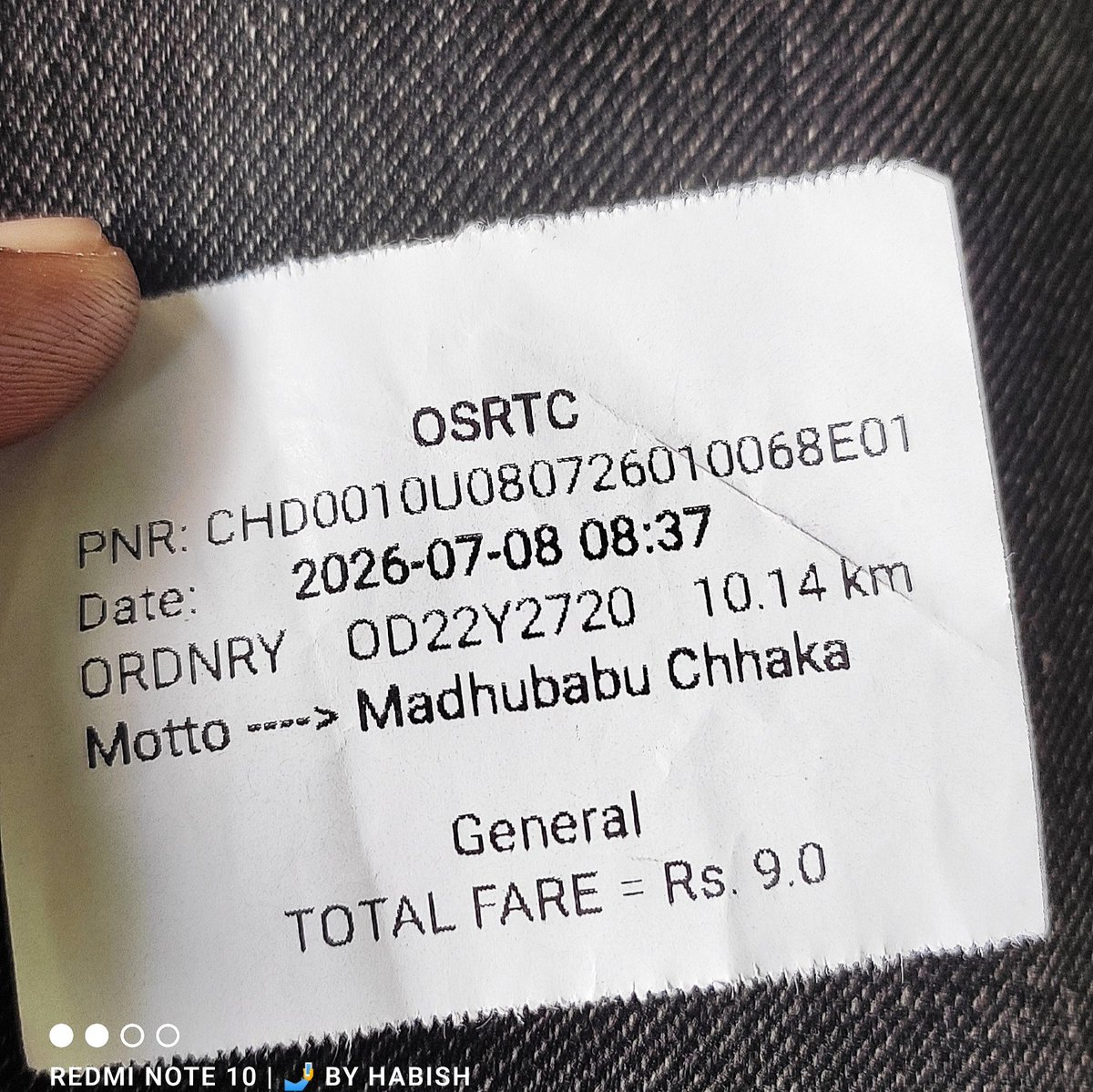 HabishSahoo's tweet photo. @OSRTC_Odisha 
We are residents of Chandbali block of Bhadrak district. The bus conductor in the government bus running from Ghanteshwar to Chandbali is charging more money than my ticket which is 9 rupees. He is charging 10 rupees.
Strong action should be taken for this. https://t.co/4yTbiFzZed