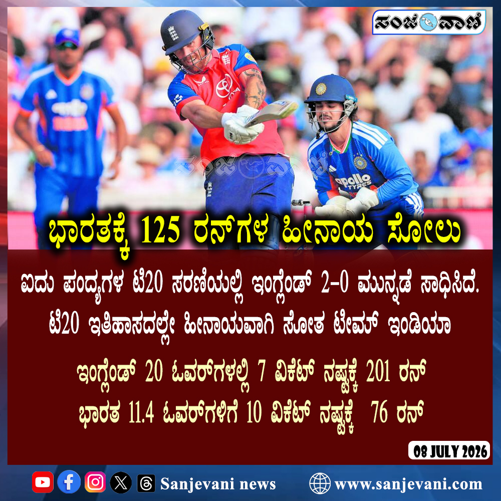 sanjevaniNews's tweet photo. IND vs ENG 3rd T20I | England Take 2-0 Lead in T20I Series | ಭಾರತಕ್ಕೆ 125 ರನ್ಗಳ ಸೋಲು
.
.
.
.
#INDvsENG #T20Iseries #JofraArcher #JoshTongue #TeamIndia #EnglandCricket #CricketUpdates #BattingCollapse https://t.co/Ki2xoLsFJz