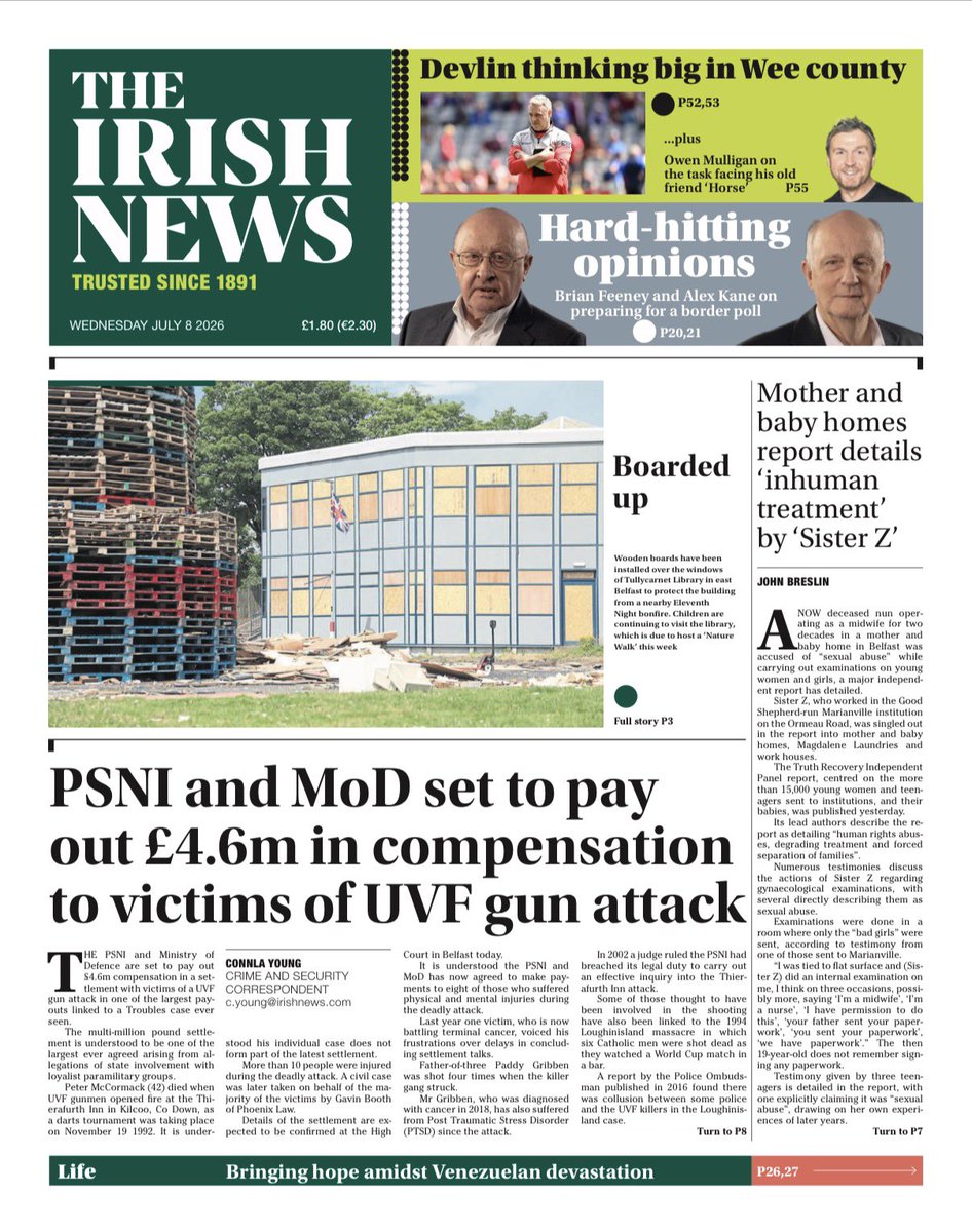 irish_news's tweet photo. The front page of today’s Irish News. https://t.co/WMBhRJ1Q14