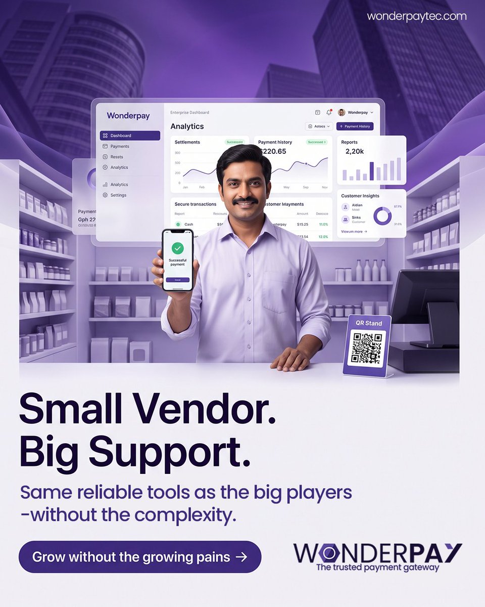 wonderpaytec's tweet photo. Small businesses deserve big support.

Accept payments, track settlements, and manage your business with enterprise-grade tools that are simple to use and built to scale.

Grow your business with Wonderpay.

#SmallBusiness #PaymentGateway #DigitalPayments #Fintech #Wonderpay https://t.co/SrDV7S4mfc
