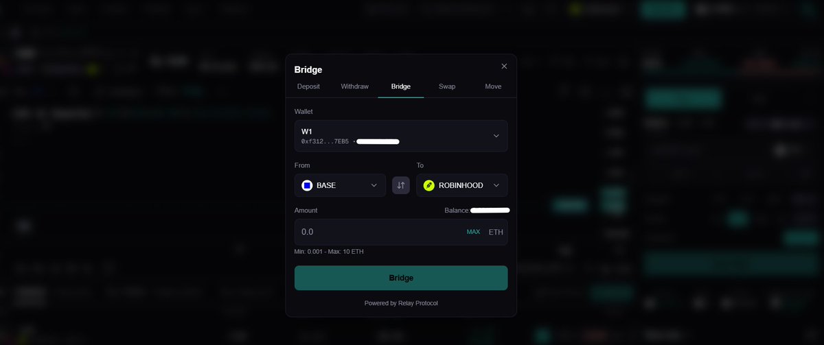 OxNonso's tweet photo. HOW TO BRIDGE TO ROBINHOOD CHAIN (in 2mins)

Robinhood chain is going crazy with $Cashcat running to 110m and the Robinhood founders showing support for memecoins
 
Here's the easiest and fastest way to bridge to robinhood:

--> Buy ETH on any CEX, and send to your EVM wallet (Base network)

--> Sign up for basedapp here: https://t.co/fJnfET0yEQ

--> Connect your wallet, Complete basic setup.

--> Go to Deposit, click on Bridge and bridge from Base to Robinhood (takes less than 1min)

--> You can then start trading using the terminal (just switch to robinhood chain to see all tokens under there, but new and migrated)

I recommend setting up the TG bot, then using the terminal for trading... it speeds up your process 

TG bot: https://t.co/c6Nf3EO7vc
If you setup using the bot, after setting up just export your private keys and import into your Rainbow or Zerion wallet then follow STEP 1.

also if you sign up with the TG bot, when using the terminal, just connect directly to your TG instead of using wallet connect (even if it's same wallet as your TG).

Stay Positioned, See you on the side that prints 🍹🐺