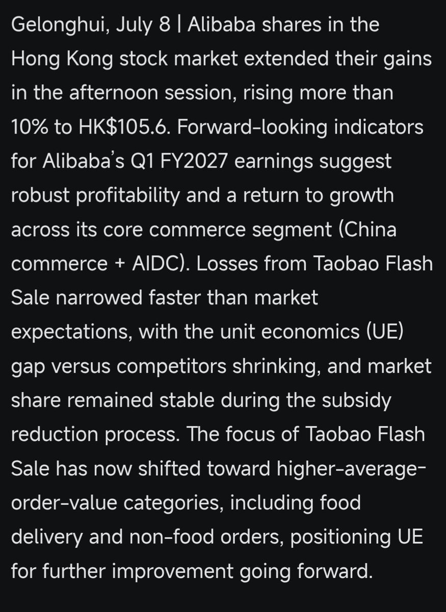 dyz_ob's tweet photo. $BABA : Alibaba surged, rising more than 10%, as reports indicate that Taobao Quick Commerce's path to reduced losses is progressing faster than expected. https://t.co/rz6tDvBblF