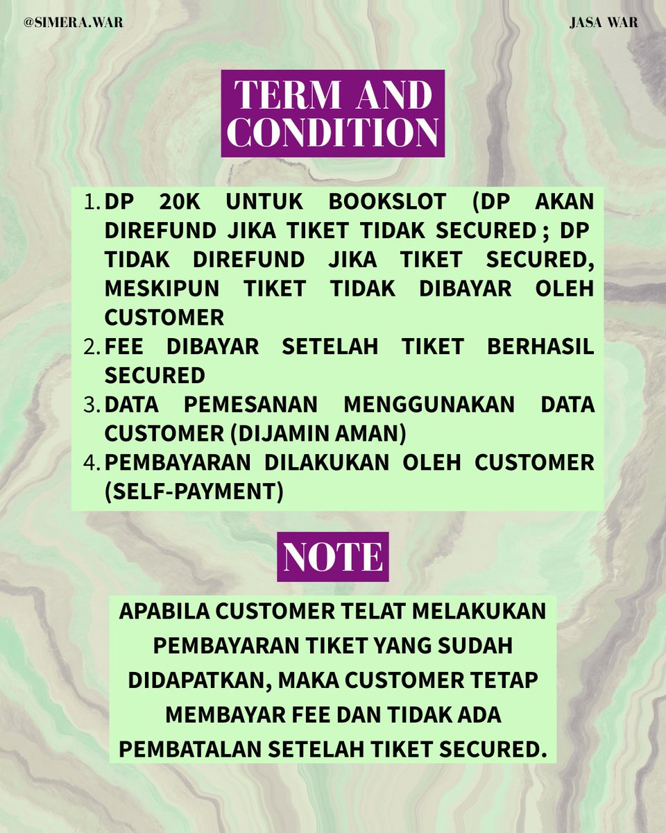 Simera_war's tweet photo. OPEN JASWAR / JASA WAR / TICKETING SERVICE 

🌟 THE LEGENDS INFINITY
📅 5 &amp; 6 September 2026

🔒 Data pribadi &amp; self payment
💳 Fee after secured ticket only
✅ 100% Aman | Safe | Trusted

💌 DM for book slot

#TheLegendsInfinity #TrustOrchestra #JakartaEvent #JasaWar #SimeraWar https://t.co/L9JDYM5tke