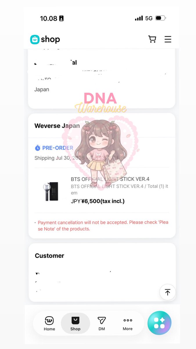 DnA_warehouse's tweet photo. Proof Checkout Army Bomb Jpn 💜 https://t.co/MVvmKDxPy9
