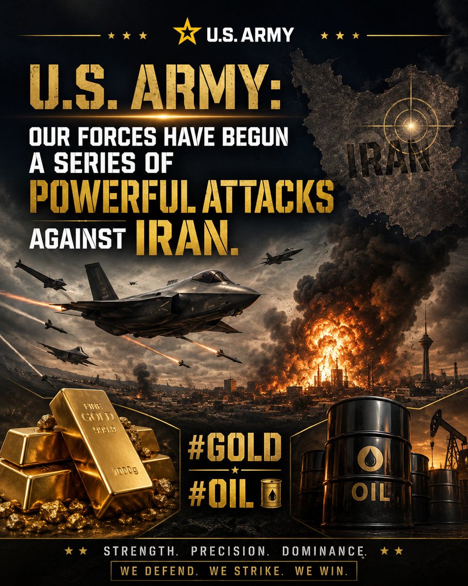 HashimiAl12's tweet photo. U.S. Army: Our forces have begun a series of powerful attacks against Iran.  

#Gold #Oil https://t.co/TfOpnigDCx