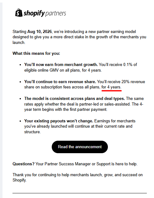 niconvert's tweet photo. Already 9 years happy to be part of the #Shopify ecosystem 

Looks like good news, $1000 extra if you scale a client to $1M+ 

Curious if now the partner payouts are also limited to 4 years now or is something new introduced? https://t.co/2Hvv4OUEte