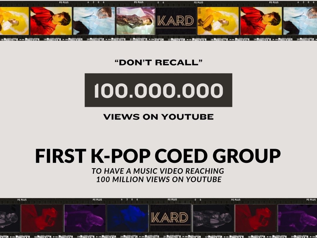 KARD_Charts's tweet photo. .@KARD_Official becomes the FIRST K-POP COED GROUP to have a music video reaching 100 MILLION views on YouTube!

DON'T RECALL 100 MILLION VIEWS
#KARD #카드 https://t.co/FVWxXkKeEq